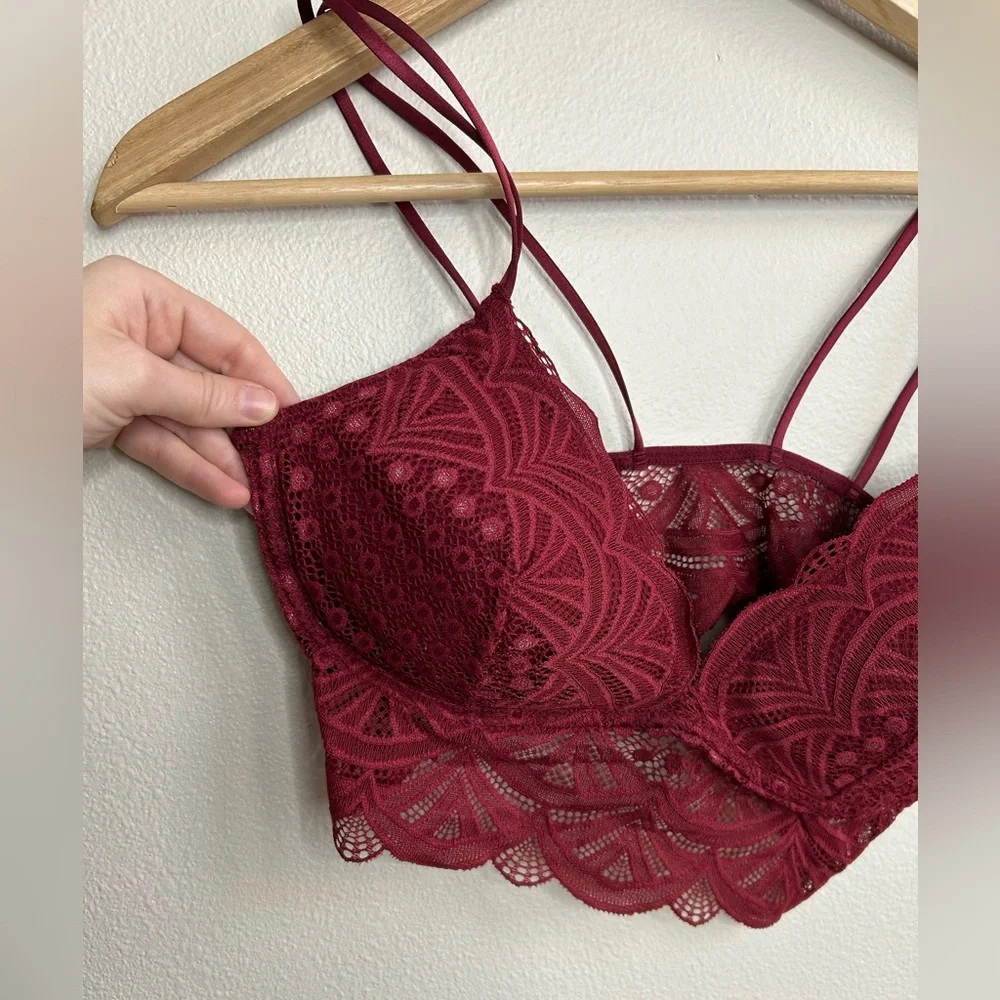 Auden Lightly Lined Lace Bralette Bra Removable Padding Burgundy Size M Medium